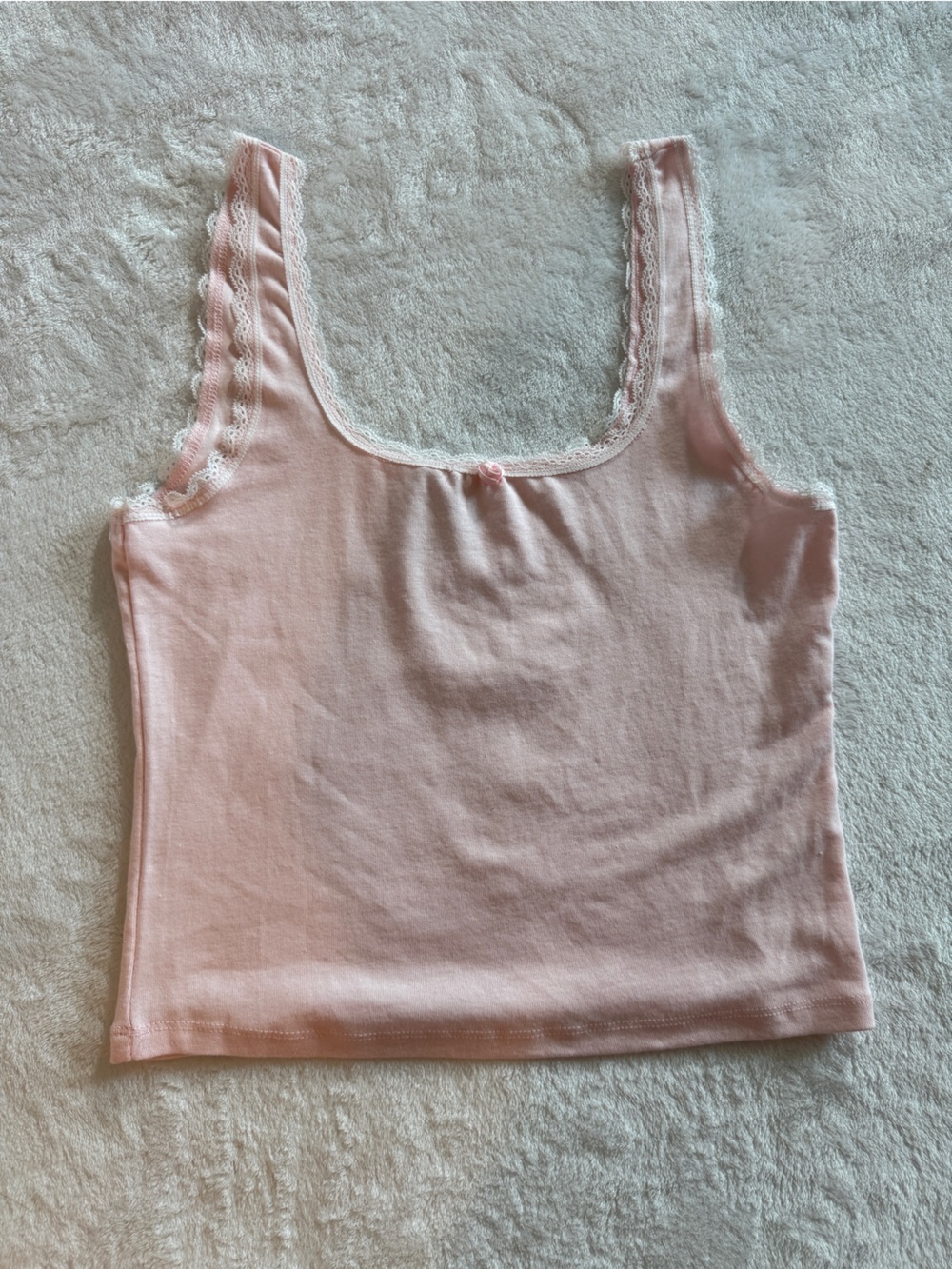Y2K Local Hearts Club Pink Lace Trim Cropped Tank Top L